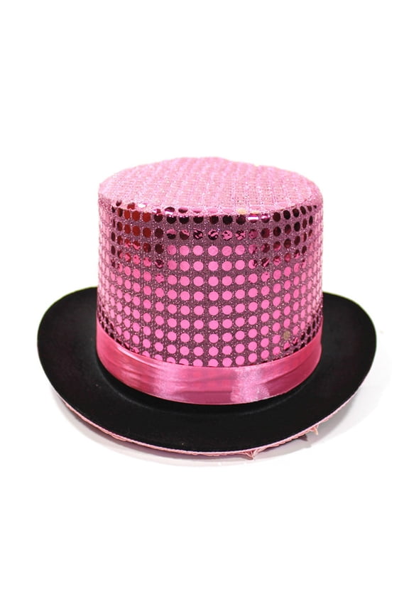 Cowboy Tall Hat British Gentleman Jazz Magician Performance Sequin Rain Silk Bowler Pink