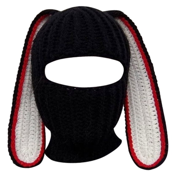 Valora Cozy Rabbit Ear Hat Winter Knitted Neck Warmer For Women Men Black