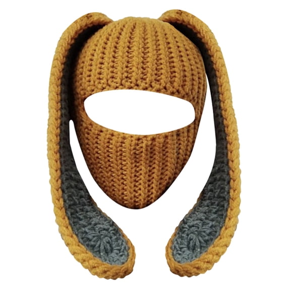 Valora Cozy Rabbit Ear Hat Winter Knitted Neck Warmer For Women Men Yellow