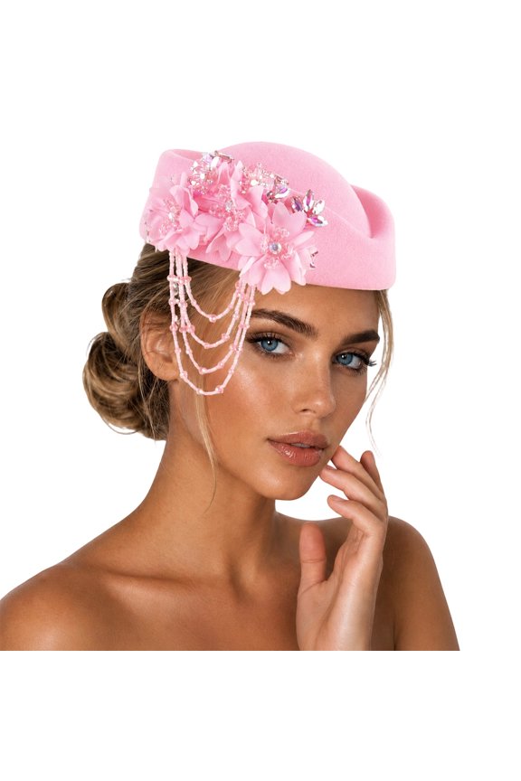 Elegant Rhinestone Beret Hat for Soft Tassel Cap Red