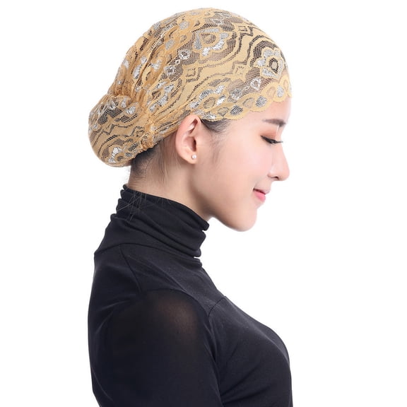 Valora Elegant Women Stretch Lace Wrap Turban Hat Loss Hair Scarf Cap Baseball Caps Yellow Yellow