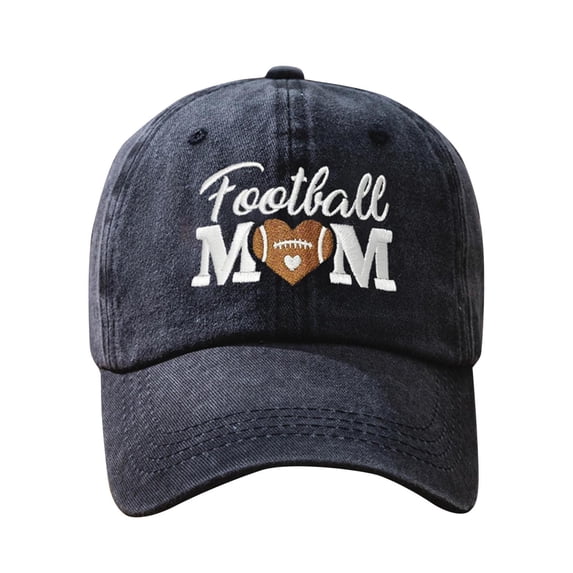 Valora Embroidered FOOTBALL MOM Washed Baseball Cap Casual Outdoor Breathable Shade Unisex Daily Sun Adjustable Dad Hat Black Black