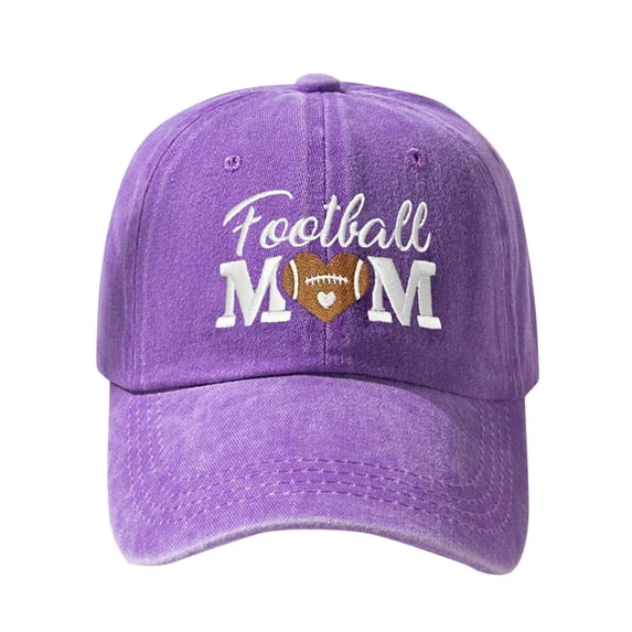 Valora Embroidered FOOTBALL MOM Washed Baseball Cap Casual Outdoor Breathable Shade Unisex Daily Sun Adjustable Dad Hat Purple Purple