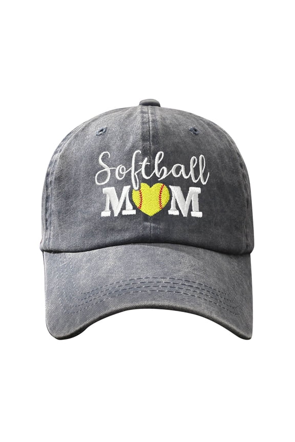 Embroidered SOFTBALL MOM Washed Baseball Cap Casual Outdoor Breathable Shade Unisex Gray Gray