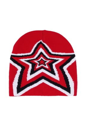 Fashion England Style Knitted Five Pointed Star Personality Versatile Elastic Warm Pullover Men And Women Cold Hat Red