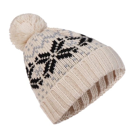 Valora Fuzzy Woolen Snowflake Knit Pom Baseball Cap Warm Hat Beige Beige