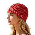 thumbnail image 1 of Valora Glitter Sequin Mesh Boho Hollow Out Beret For Beach Travel Party Fashion Hat Red, 1 of 4