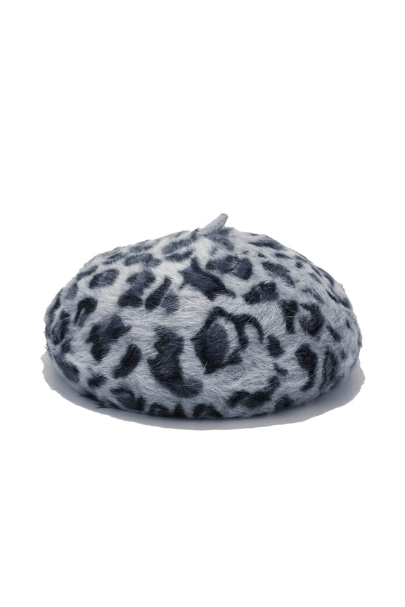 Ladies Fashion Rabbit Beret Print Leopard Painter Hat Warm Bud Cap Gray