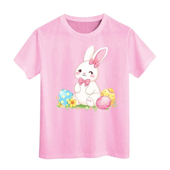 Valora Little Kid Girls Tops Easter Shirt for Toddler Kids -Festive Bunny Eggs Graphic Tee for Young Girls and Boys Pink 4-5 Years