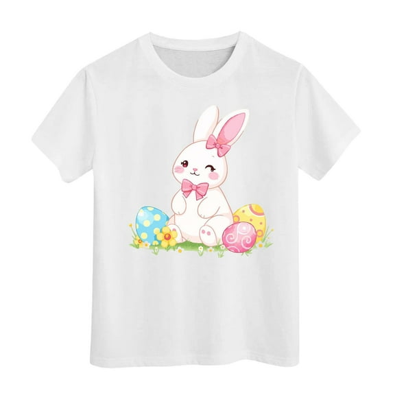 Valora Little Kid Girls Tops Easter Shirt for Toddler Kids -Festive Bunny Eggs Graphic Tee for Young Girls and Boys White 3-4 Years
