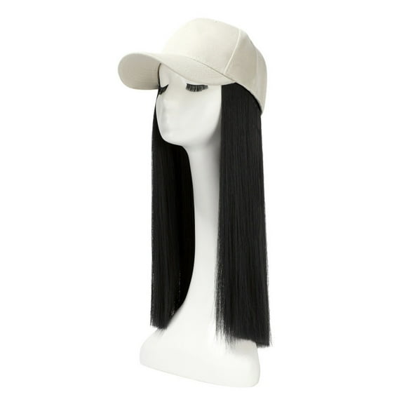 Valora Long Hair Attached Baseball Cap Wig Adjustable Hairstyle Hat Straight White