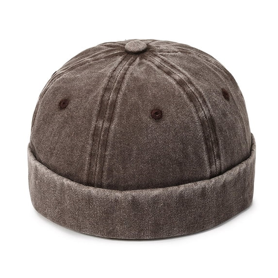 Valora Men Classic Baseball Cap Adjustable Solid Hat Outdoor Casual Wear All Season Comfortable Fit Unisex Washed Denim Rolled Hop Brimless Snapback Flat Bill Brown Brown