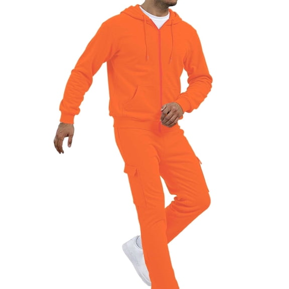 Valora Men Fahion Outfit Men's Casual Solid Color Suit Set for Everyday Leisure and Outdoor Activities Relaxed Fit Spring Autumn Winter Outfit for Men Orange XL