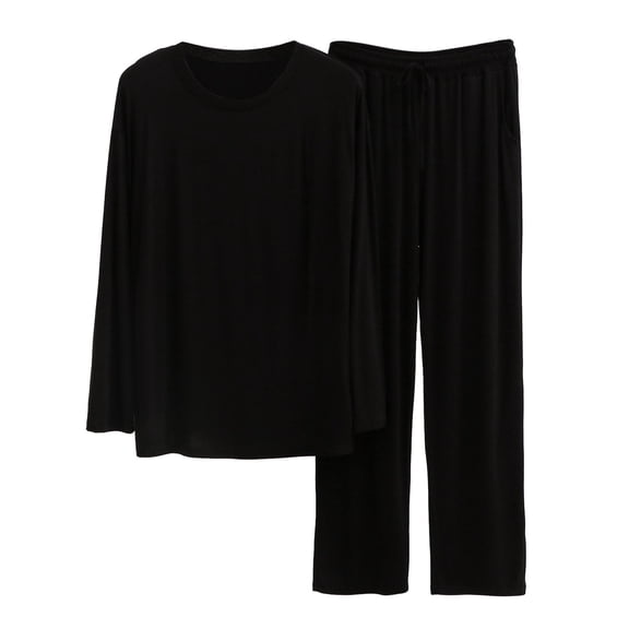 Valora Men Fahion Outfit Men's Suits Product Category Masculine Loungewear TwoPiece Long Sleeve Top and Pants Solid Color Set Black 2XL