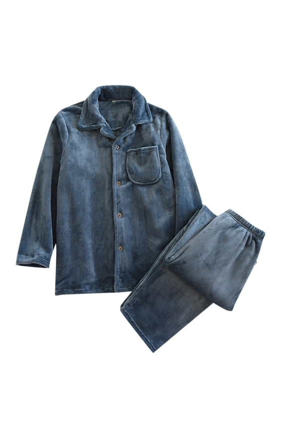 Men Fahion Outfit Men's Suits Winter Thickened Home Wear Casual Comfort Flannel Pajamas Set Navy L