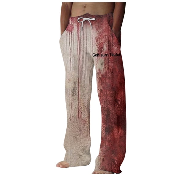 Valora Men Halloween Casual Pants Loose Comfortable Printed Trousers Pink XXL
