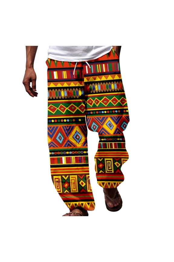 Men Pants Men'S Casual Pants | Men African Dashiki Traditional Style Casual Trouser Summer Hawaii Holiday Ankara Beach Floral Orange M