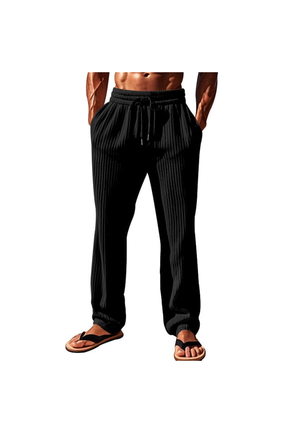 Men Pants Men's Casual Loose Straight Pants with Vertical Stripes for Everyday Comfort and Modern Fit Black 2XL