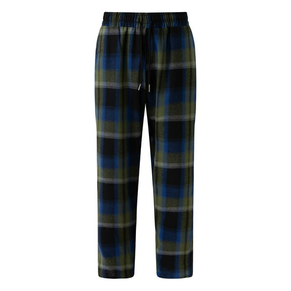 Valora Men Pants Men's Casual Pants - Classic Plaid Print Sweatpants with Drawstring for Everyday Wear and Leisure Dark Green S