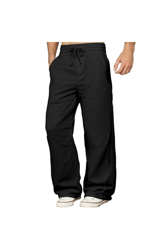 Men Pants Men's Casual Pants Retro Loose Corduroy Sweatpants Korean Style Fashionable Relaxed Sports Long Trousers For Men Black M