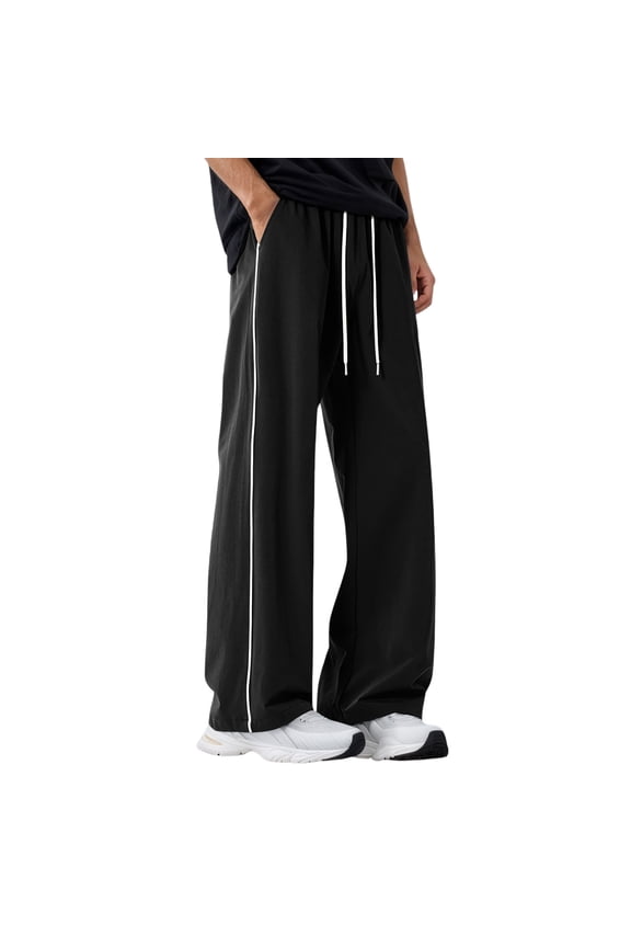 Men Pants Men's Casual Pants for Spring and Autumn – Straight Leg Striped Colour Blocked Sports Trousers for Daily Wear and Leisure Men’ s Bottoms Black 6XL