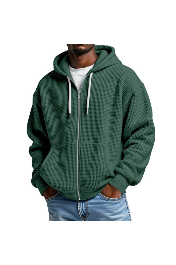 Men Sweatshirt Knit Zip Up Hooded Sweatshirt for Everyday Casual Wear with Soft Lined Interior Cozy Front Pockets Versatile Outdoor for Spring Fall Winter Comfort Dark Green 3XL
