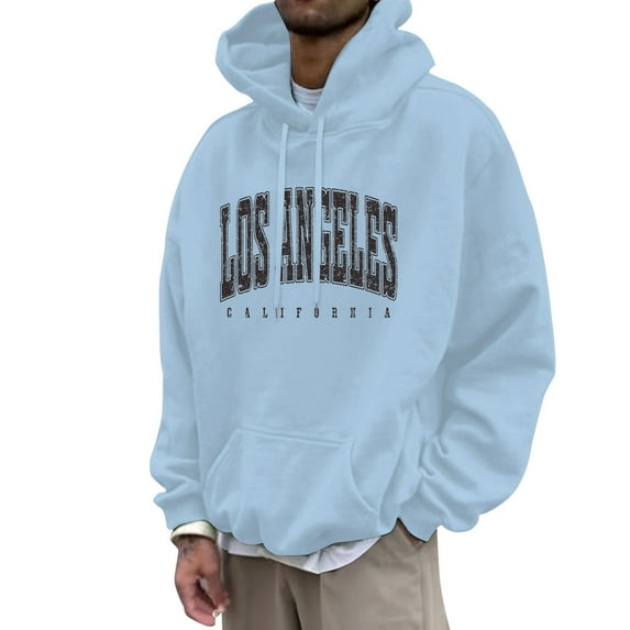 Valora Men Sweatshirt Men's Hooded Pullover Sweatshirt with Long Sleeve Drawstring Detail for Casual Everyday Wear Fashionable Spring/ Fall Top Light Blue 2XL