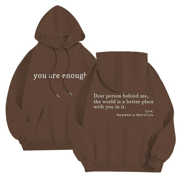 Valora Men Sweatshirt Men's Hooded Sweatshirt with Casual Letter Print Pullover Long Sleeve Drawstring Hoodie for Everyday Wear from Men's Hoodies Sweatshirts Coffee M