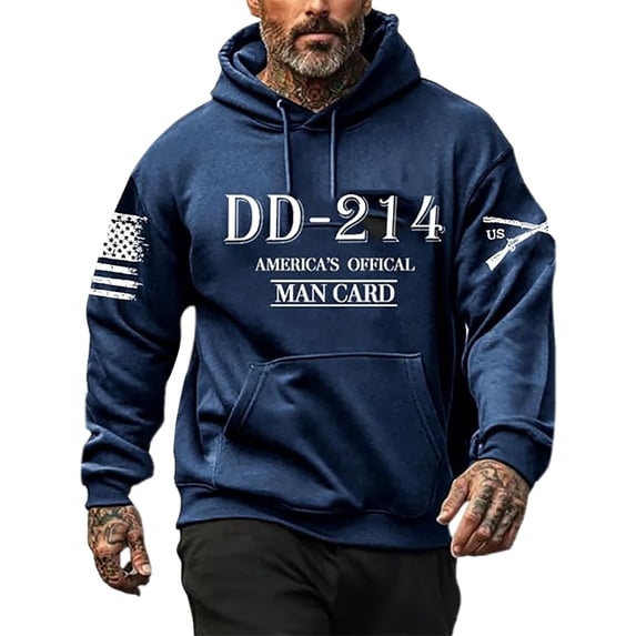 Valora Men Sweatshirt Men's Hooded Sweatshirt for Winter Comfort and Everyday Wear – Double Layered Veteran Printed Hoodie for Leisure Business and International Trade Blue 5XL