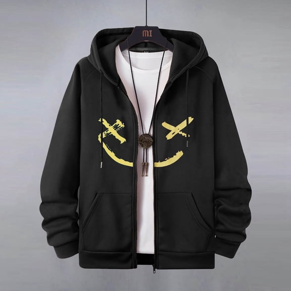 Valora Men Sweatshirt Men's Hoodies Sweatshirts Autumn Winter Color Blocked Long Sleeve Hooded Cardigan Sweatshirt for Men Black S