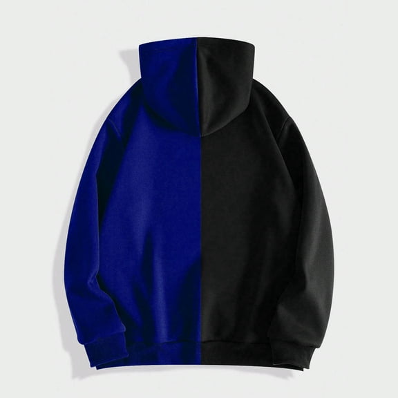 Valora Men Sweatshirt Men's Hoodies Sweatshirts Autumn Winter Color Blocked Long Sleeve Hooded Cardigan Sweatshirt for Men Blue S