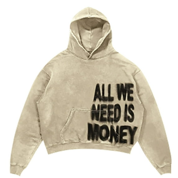 Valora Men Sweatshirt Men's Hoodies Sweatshirts Elevensips Colorful Oversize Hoodie with Hop Letter Print Casual Baggy Gothic Pullover Beige L