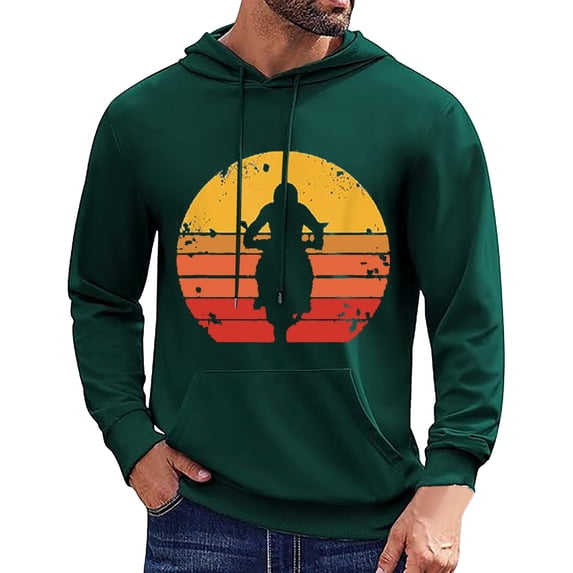 Valora Men Sweatshirt Men's Hoodies Sweatshirts Fashion Casual Motorcycle Print Hooded Pullover Long Sleeve Drawstring Sweater Top Dark Green 2XL