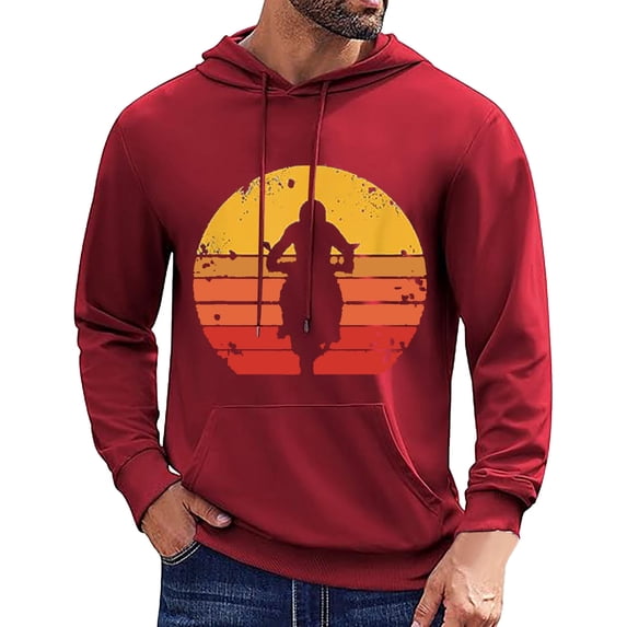 Valora Men Sweatshirt Men's Hoodies Sweatshirts Fashion Casual Motorcycle Print Hooded Pullover Long Sleeve Drawstring Sweater Top Red L
