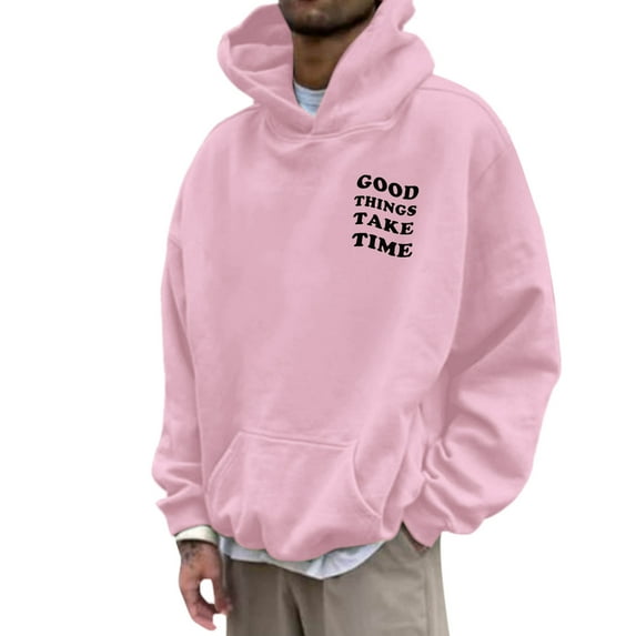 Valora Men Sweatshirt Men’ s Hoodies Sweatshirts | Mens Autumn And Winter Fashion Casual Long Sleeved Hooded Sports Sweater Pink XL