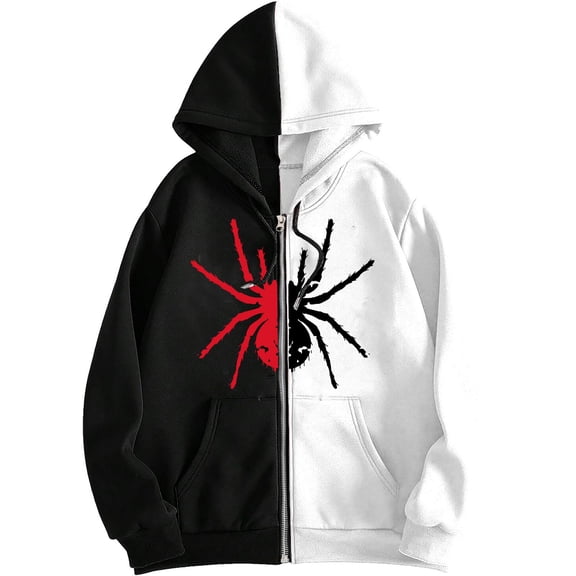 Valora Men Sweatshirt Men's Hoodies Sweatshirts Product Title Zip Up Oversized Hooded Jacket with Gothic Graphic and 90s Punk Streetwear Vibe White L