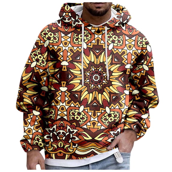 Valora Men Sweatshirt Men's Hoodies Sweatshirts Warm Pullover with Long Sleeve African Wind Print Design for Everyday Comfort Gold L