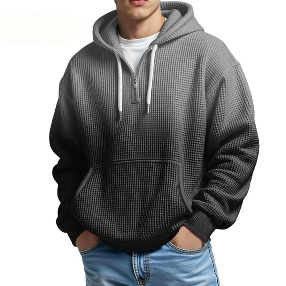 Valora Men Winter Outfit Knit Half Zip Hoodie Sweatshirt for Everyday Casual Wear – Lightweight Athletic Pullover with Front Pocket and Gradient Detail Black S