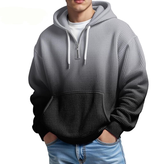 Valora Men Winter Outfit Knit Half Zip Hoodie Sweatshirt for Everyday Casual Wear – Lightweight Athletic Pullover with Front Pocket and Gradient Detail Light Gray L