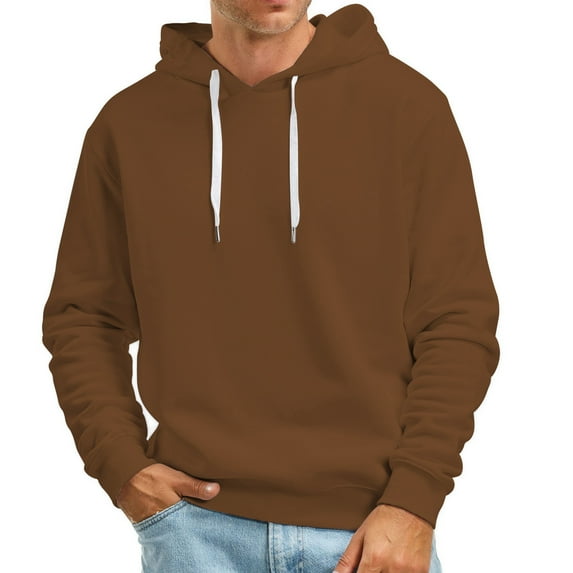 Valora Men Winter Outfit Men's Fall Winter Casual Solid Color Hooded Sweatshirt Pullover Tops for Everyday Comfort and Versatility Brown S