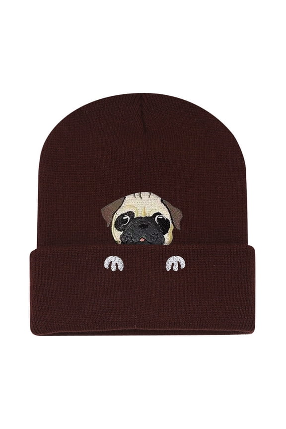 Men Women Matching Printed Autumn Winter Warm Knitted Hooded Hat Brown