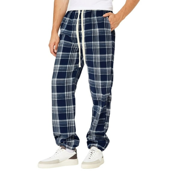 Valora Men's Casual Pants for Everyday Comfort – Breathable Japanese Style Plaid Trousers in Loose Fit for All Fabric Blue 2XL