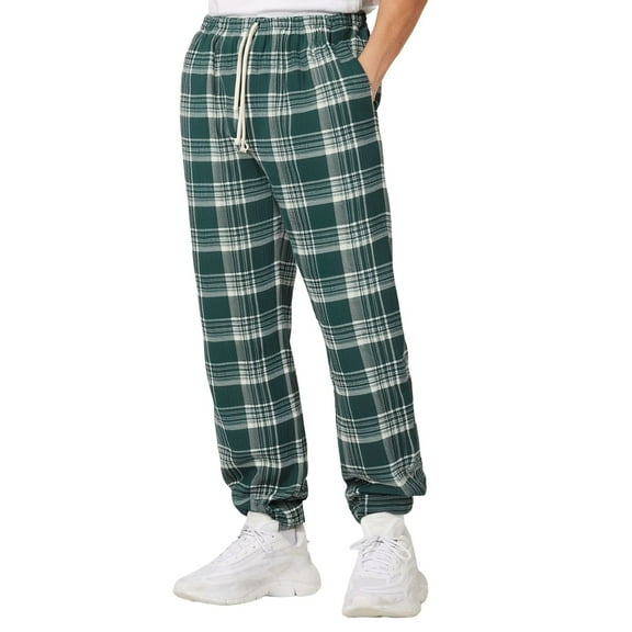 Valora Men's Casual Pants for Everyday Comfort – Breathable Japanese Style Plaid Trousers in Loose Fit for All Fabric Green XL