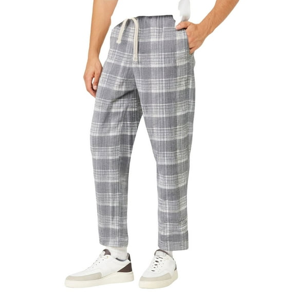 Valora Men's Casual Pants for Everyday Comfort – Breathable Japanese Style Plaid Trousers in Loose Fit for All Fabric Grey 2XL