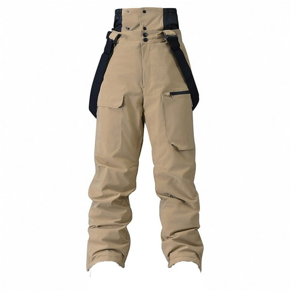 Valora Men's Casual Pants for Outdoor Winter Warmth Windproof Thickened DoubleShoulder Ski Trousers with Side Pockets and Sport Comfort Khaki 3XL