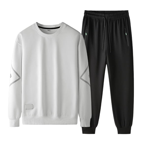 Valora Men's Casual Tracksuit Set for Daily Wear— Long Sleeve Sweatshirt and Pants Outfit for Home Outdoors Gym and Run White 4XL