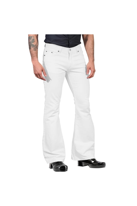 Men’s Fashion Casual Solid Pocket Suit Pant Bottoms for Versatile Wear White L
