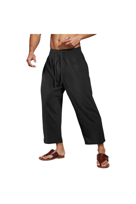 Men's Solid Colour Casual Style Straight Leg Trousers for Daily Wear and Relaxed Leisure Black 2XL