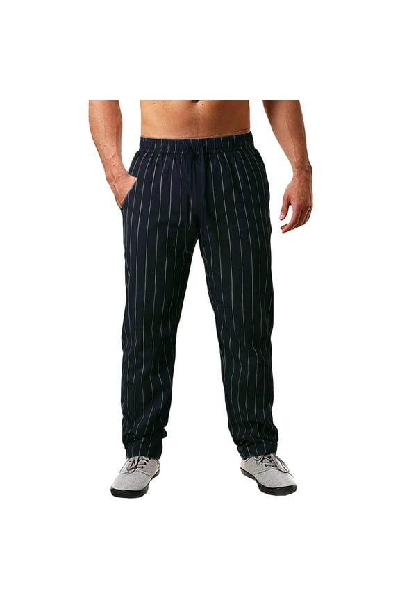 Men's Spring and Summer Pinstripe Casual Sports Pants for Everyday Wear Men’ s Casual Pants Black L