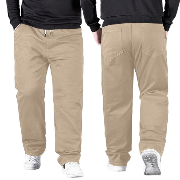 Valora Men's Stretchy Comfort Fit Casual Trousers with High Rise Elastic Waistband Loose Straight Leg for Seasonal Everyday Wear Khaki XL